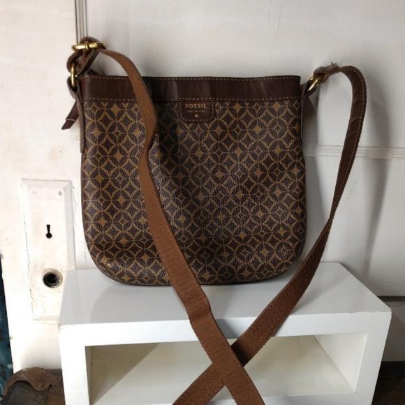 Brown/Tan Leather Fossil Crossbody - Picture 1 of 7